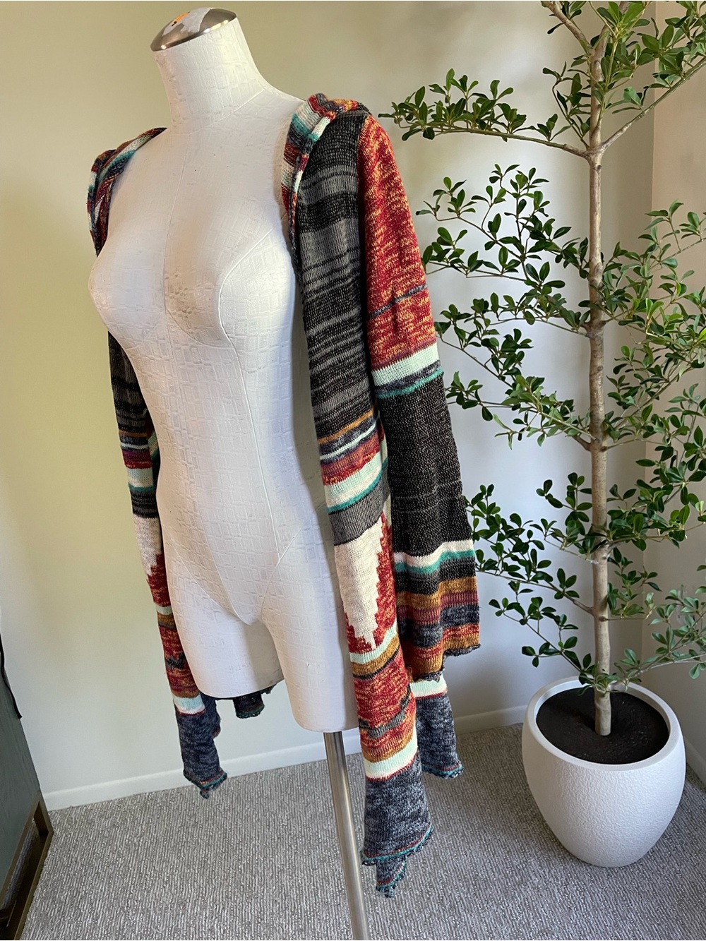 Mudd Multi-Color Striped Open-Front Cardigan with Hood